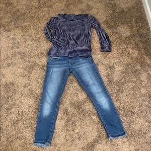 Girls navy blue peek a boo shoulder top